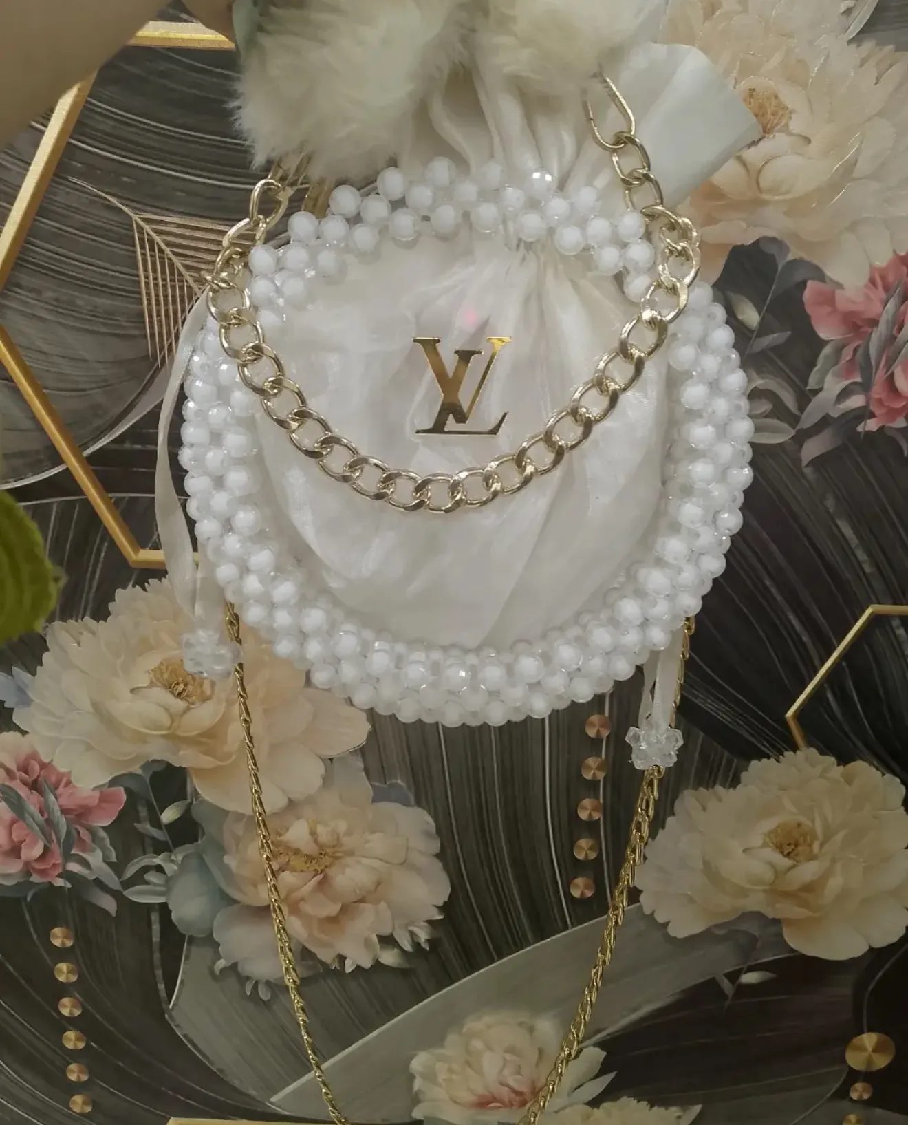 Elegant White Pearl Potli Bag