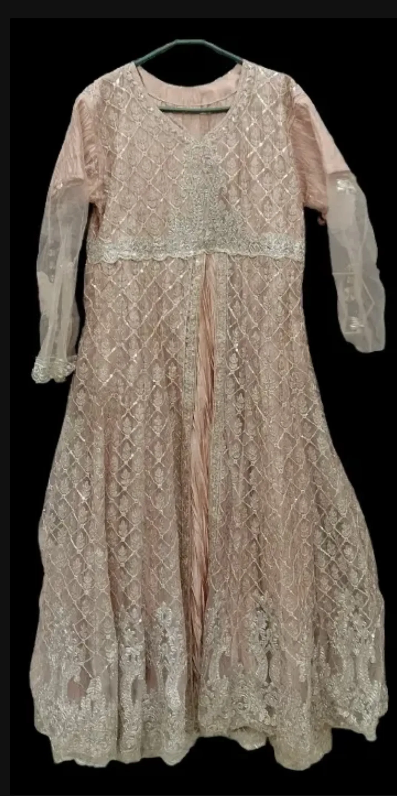 Elegant Blush Pink Embroidered Maxi Dress