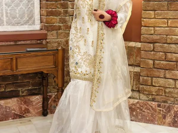 Elegant Off White 3-Piece shirt-Sharara Set