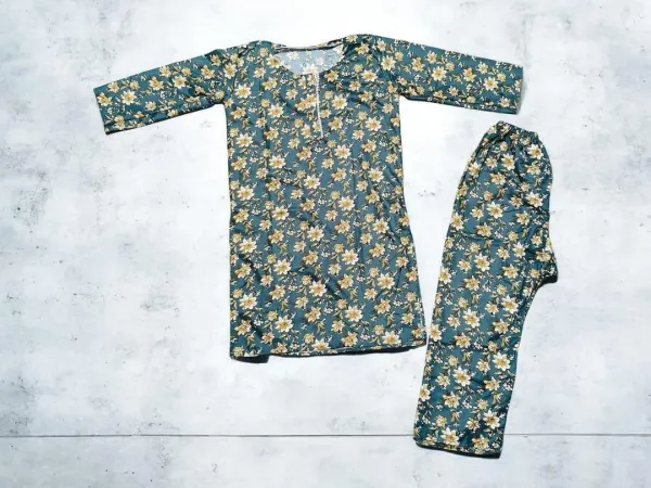 Cotton Lawn Floral 2-Piece Set Green Gold