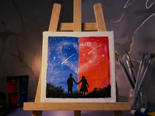 Handmade Couple Silhouette Landscape Painting | Acrylic on Canvas